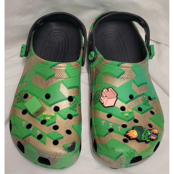 CROCS Other - Crocs Minecraft Classic Clog Green Multi Video Game Mens Size 11 Jibbitz Charms